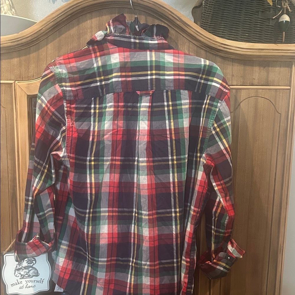 Chaps Ruffle Collar Multicolor Plaid Button Down … - image 5